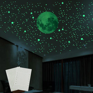 ZQCXLD-3D Luminous Stars Moon Wall Stickers Glow In The Dark Fluorescent Stickers